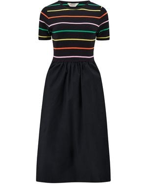 Sugarhill Rhian Jersey & Woven Mix Midi Dress, Citrus Stripes - Black