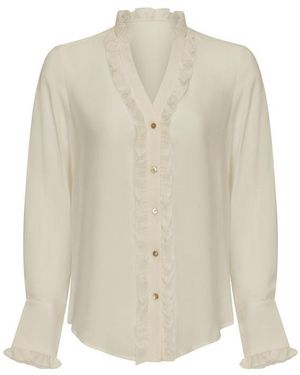 Guinea London Neutrals Cream Silk Bouse With Ruffles - White