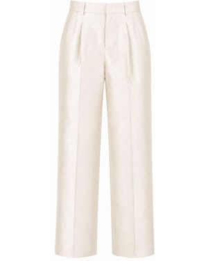 Gushka Ivory Silk Straight-Leg Shantung Trousers - White
