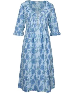 At Last Cotton Karen Long Sleeve Day Dress - Blue