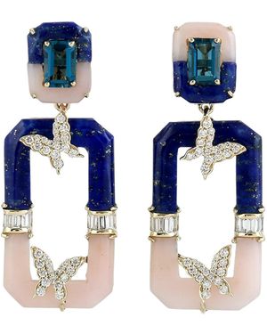 Artisan 14K Lapis, Opal, Diamond & London Topaz Butterfly Earrings - Blue