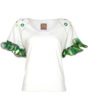 Lalipop Design Raglan Blouse With Pleated Sleeves & Eyelets - Green