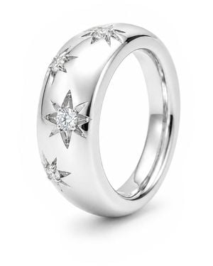 Unaloe Quartz Starburst Wide Band Ring – Sterling - Metallic