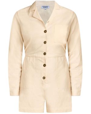 Known Supply Long Sleeve Button Up Romper - Natural