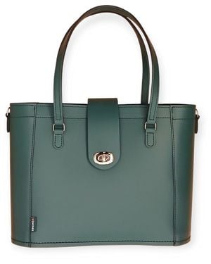 Zatchels Leather Mini Twist Lock Shopper Bag - Green