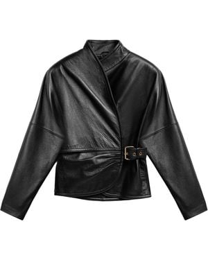 Nocturne Leather Wrap Jacket - Black
