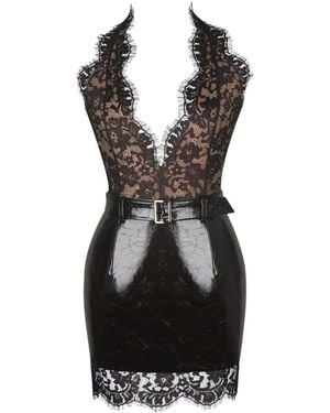 Miss Circle New York Faris Mahogany Plunging Halter Belted Mini Dress - Black
