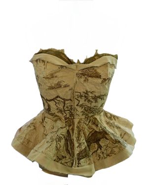 Romer Millinery Neutrals Morphy Moldable Peplum Bustier Toile & Metallic Linen - Green