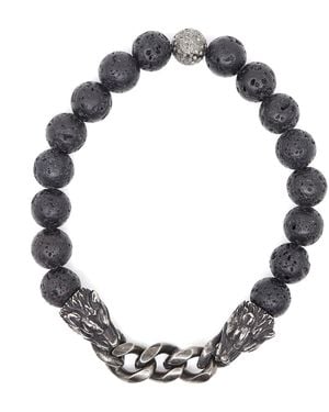 Shar Oke Stainless Steel Panther & Natural Lava Beaded Bracelet - Black