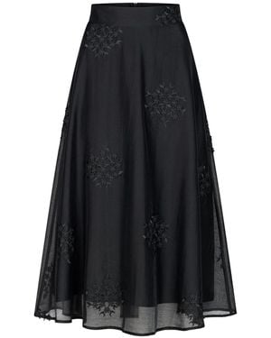 Marianna Déri Sheer Skirt With Floral Embroidery - Black