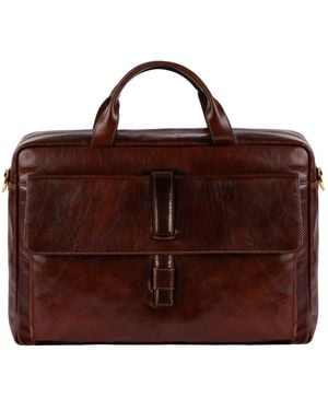 Time Resistance Large Leather Briefcase Laptop Bag - Brown