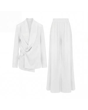 BLUZAT Set With Wrap Blazer And Flared Pants - White