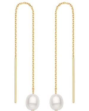 Vanhi Eira Pearl Drop Threader Earrings - White