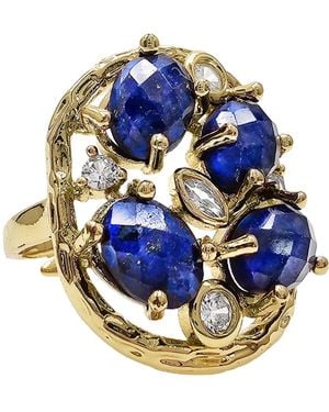 Farra Lapis Stone With Zircon Statement Adjustable Ring - Blue