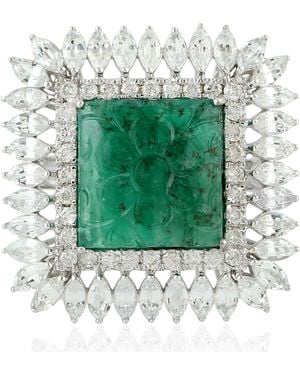 Artisan 18K Carved Emerald & Sapphire Diamond Floral Statement Ring - Green