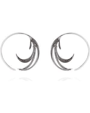Lee Renee Duck Feather Hoop Earrings Silver - Metallic