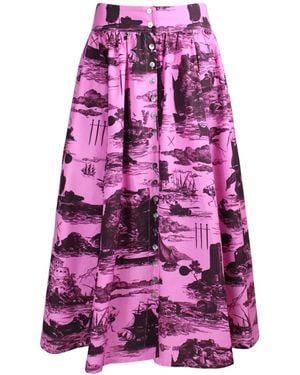 Klements Eddie Cotton Skirt Doomed Voyage Print - Purple