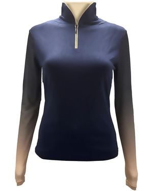 Champagne & Horses Neutrals Equestrian Éco Collection Long Sleeve Sun Shirt With Ombré Mesh Sleeves - Blue