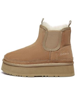 EverAu Australia Shoveler Leather Platform Short Chelsea Boots - Brown