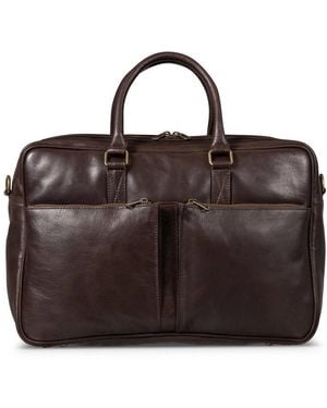 Hides Leather Co. Handmade Leather Briefcase, Slim Laptop Messenger With Shoulder Strap - Brown