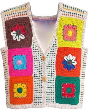 Ana Chic Bright Bloom Granny Square Handmade Crochet Waistcoat - Multicolour