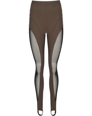 No'design Sheer Detail Elastic Hem Khaki Leggings - Gray