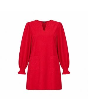 Yumi' Cord Tunic With Ruched Sleeve - Red