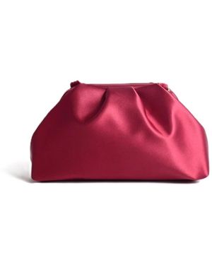 Springmoonatelier Mini Satin Pleated Clutch Bag With Detachable Chain – Bordeaux Elegance - Red