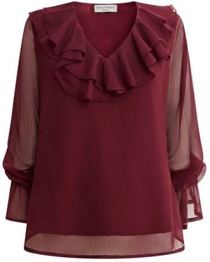James Lakeland Burgundy Sheer-Sleeve Ruffle Blouse - Red