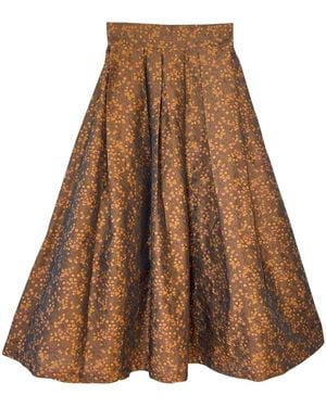 L2R THE LABEL Floral Brocade Midi Skirt - Brown