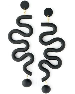 By Chavelli Tube Squiggles Dangly Statement Earrings - Black