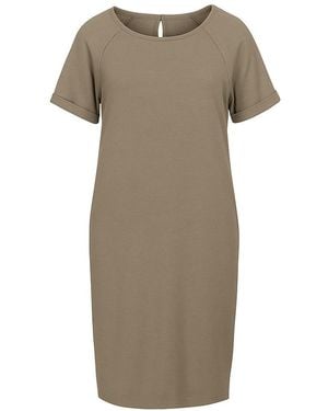 Conquista Camel Punto Di Roma Short Sleeve Dress With Pockets - Natural