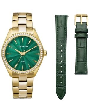Maxum Sydney Box Set -Includes Bracelet Watch With Leather Strap - Green