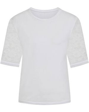 Sophie Cameron Davies Ivory Lace Sleeve Cotton T-Shirt - White