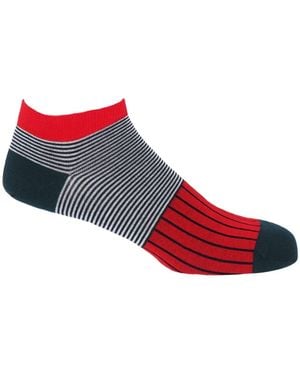 Peper Harow - Made in England Oxford Stripe Trainer Socks – Scarlet - Red