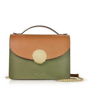 Le Parmentier New Ondina Colour Block Flap Top Leather Satchel Bag - Green