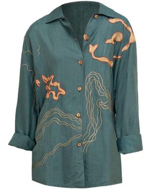 Tega Collective Samudram Coral Silk Shirt - Green