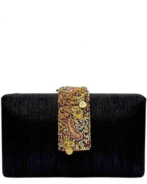 Simitri Heirloom Beaded Fringe Clutch - Black