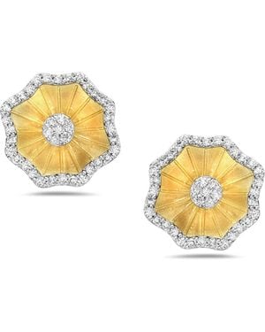 Artisan Natural Diamond Yellow Gold Flower Stud Earrings With Matt Finish Jewellery - Metallic