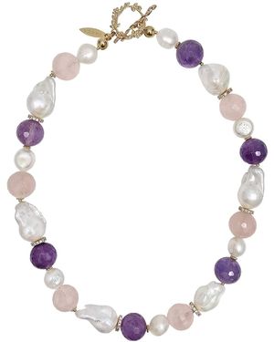 Farra Baroque Pearls With Rose Quartz And Amethyst Necklace - Multicolor