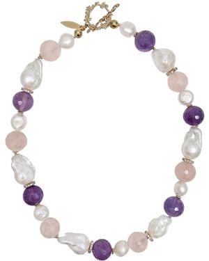 Farra Baroque Pearls With Rose Quartz And Amethyst Necklace - Multicolour