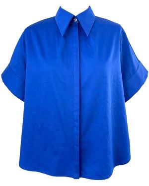 Arto. Be Bright & Excited Cuff Short Sleeve Flared Shirt - Blue