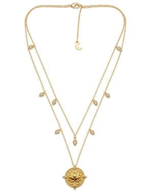 Aurozia Lotus Within Vermeil Detachable Double Layer Lotus Drop Coin Necklace - Metallic