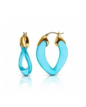 Gold & Honey Aquamarine Curb Link Lucite Birthstone Hoop Earrings - Blue