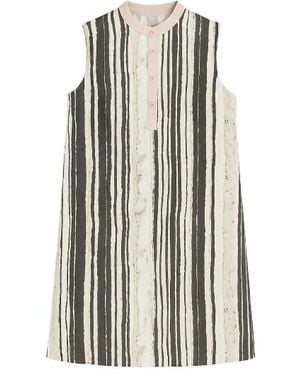 Conquista Striped Straight Dress With Button Detail - White