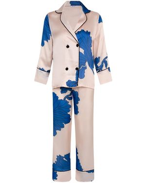 X Intima Satin Pyjama Set Double Breasted Collar - Blue