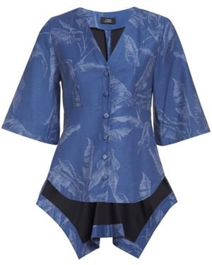 Terese Sydonna Hi-Lo Printed Denim Top - Blue