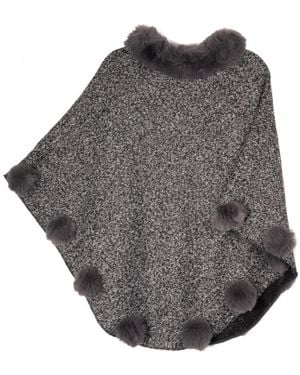 Saachi Faux Fur Poncho Pom Pom - Gray