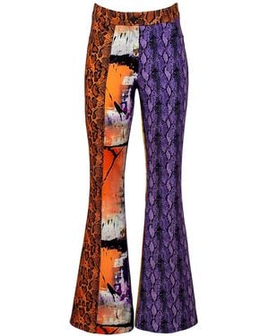 Lalipop Design Colorful Print Patchwork Flared Pants