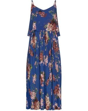 Urban Touch Floral Print Pleated Cami Midi Dress - Blue